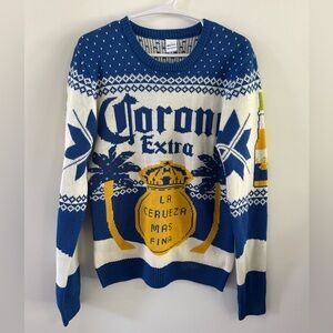 Corona Extra Ugly Christmas Sweater Beer Holiday Party Pullover Blue White Small